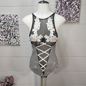 Elegant Black and White Lace Bodysuit